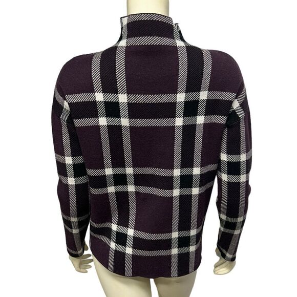 Max Studio Burgundy Turtleneck Sweater Fall Winter Purple Windowpane Plaid Cute - Picture 6 of 7